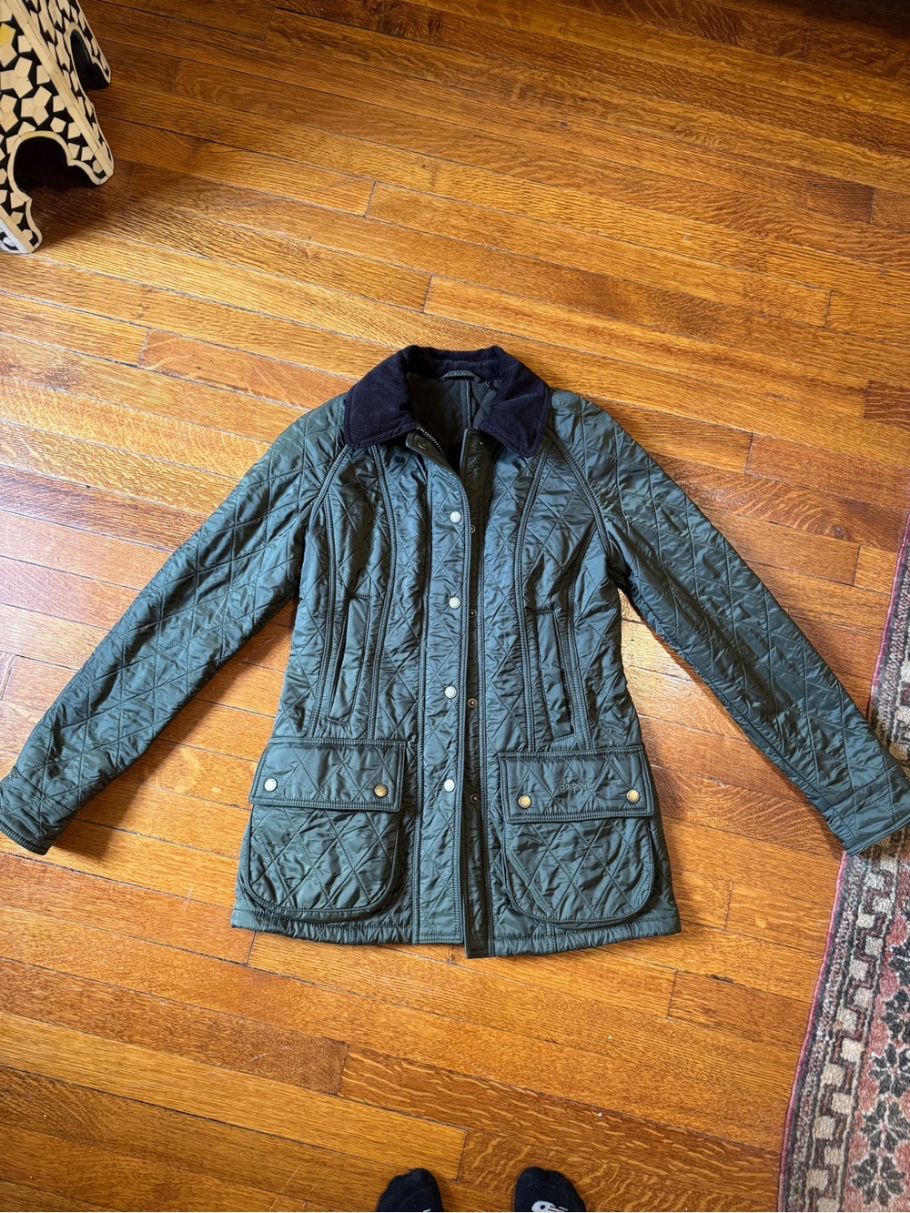 Barbour Quilted Olive Green Utility Jacket with Dark Contrast Collar